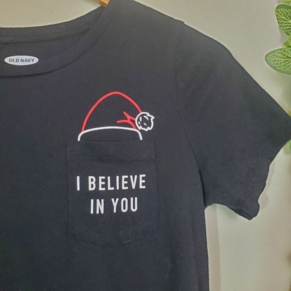 Old Navy I Believe in You Christmas T-shirt Black Size XS X-Small Short Sleeve - Picture 2 of 8